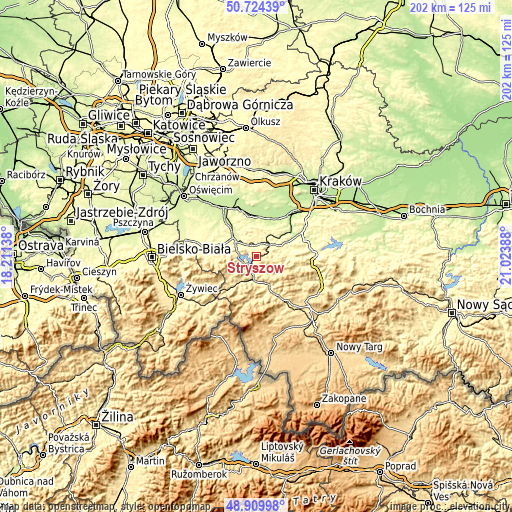 Topographic map of Stryszów