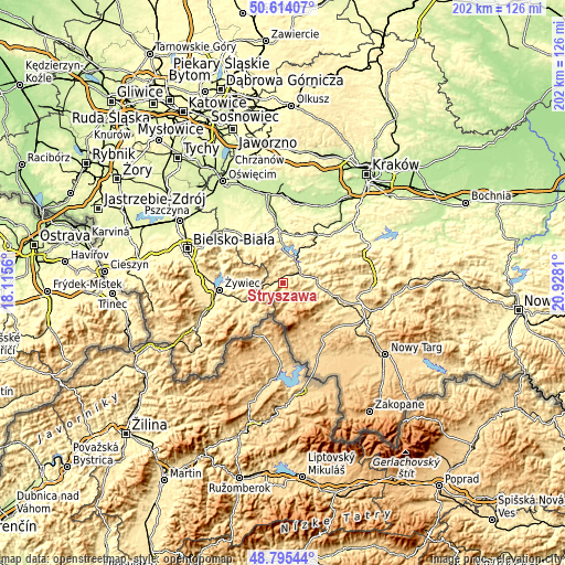 Topographic map of Stryszawa