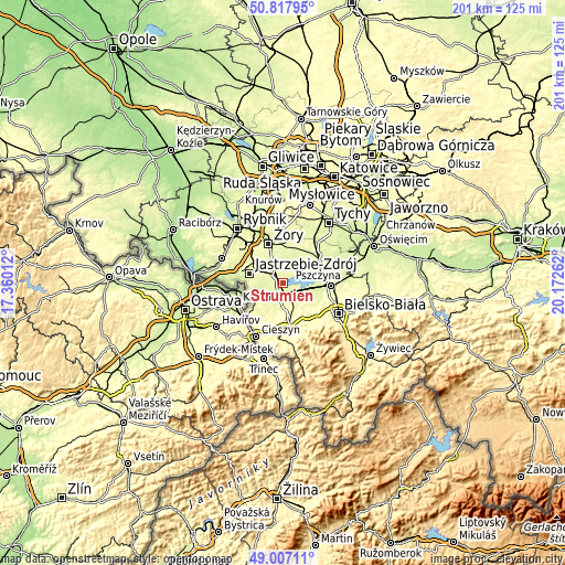 Topographic map of Strumień