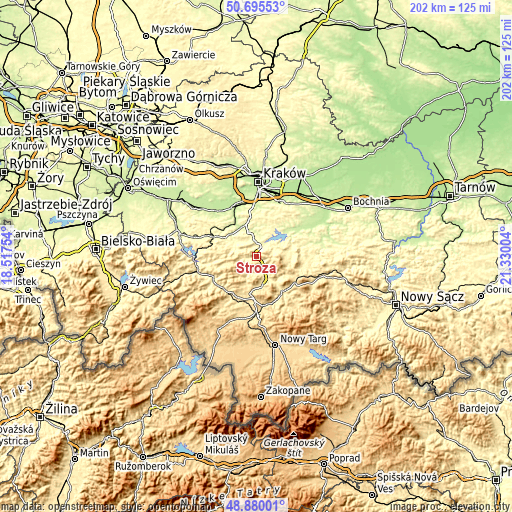 Topographic map of Stróża