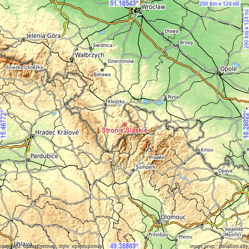 Topographic map of Stronie Śląskie