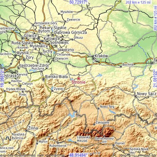 Topographic map of Stronie