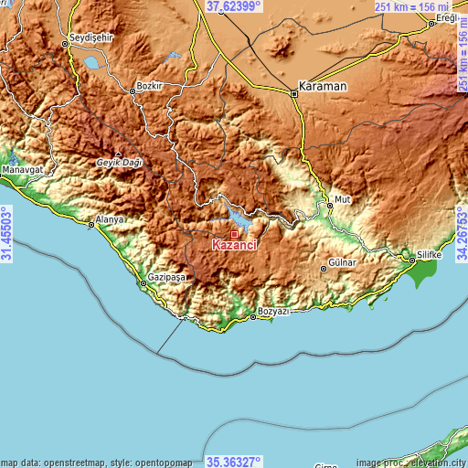 Topographic map of Kazancı