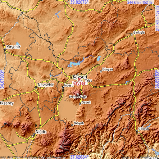 Topographic map of Kayseri