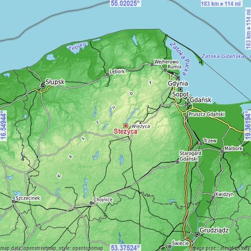 Topographic map of Stężyca