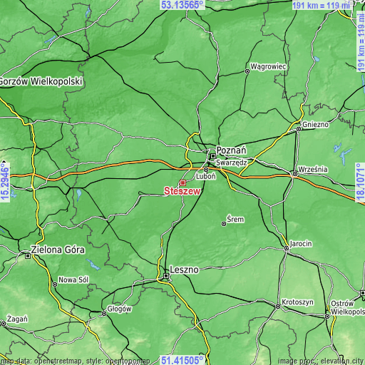 Topographic map of Stęszew