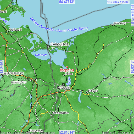 Topographic map of Stepnica