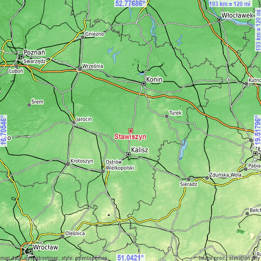 Topographic map of Stawiszyn