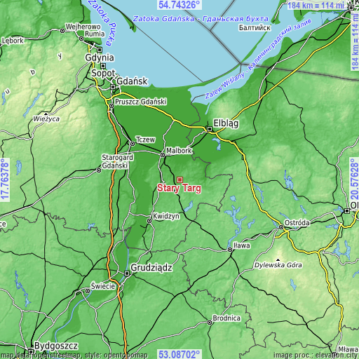 Topographic map of Stary Targ