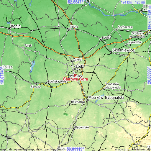 Topographic map of Starowa Góra