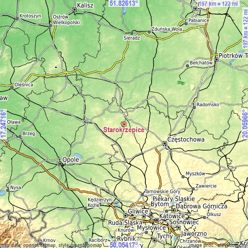 Topographic map of Starokrzepice