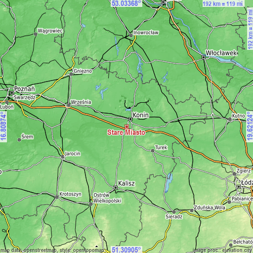 Topographic map of Stare Miasto