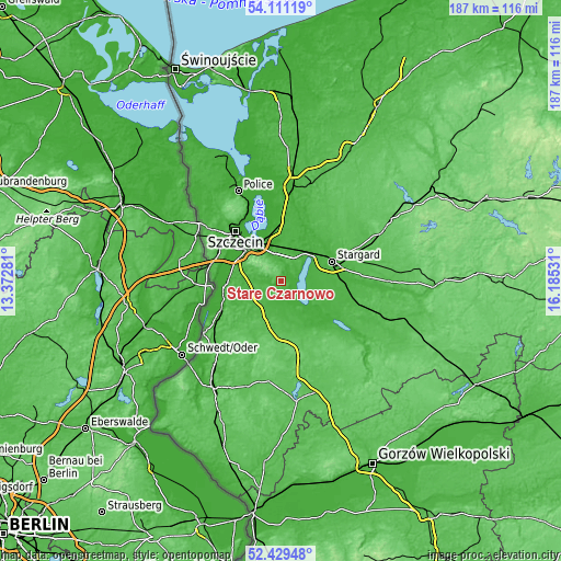 Topographic map of Stare Czarnowo