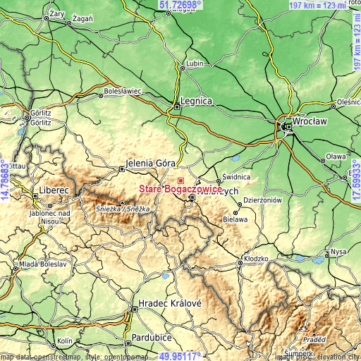 Topographic map of Stare Bogaczowice