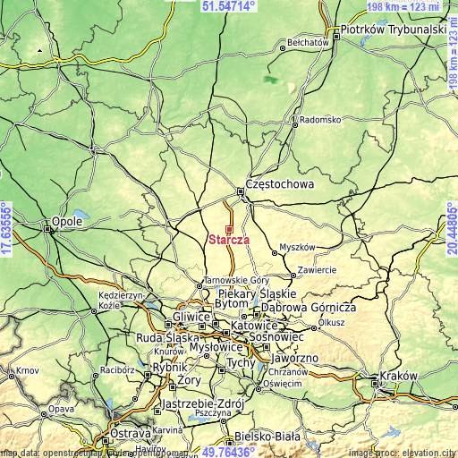 Topographic map of Starcza