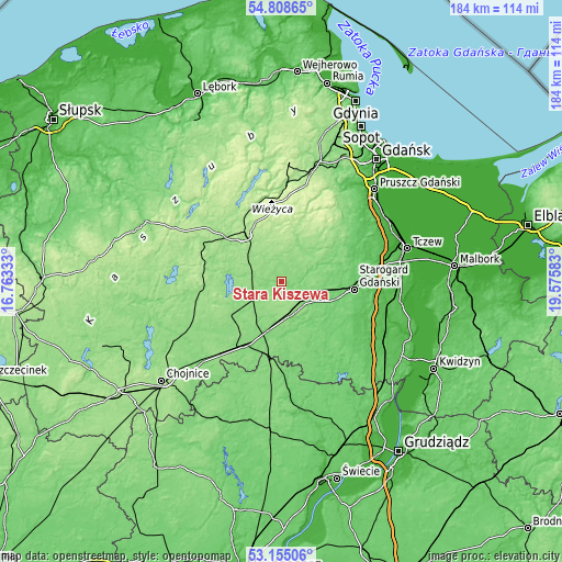 Topographic map of Stara Kiszewa