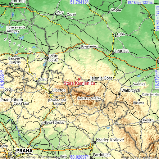 Topographic map of Stara Kamienica