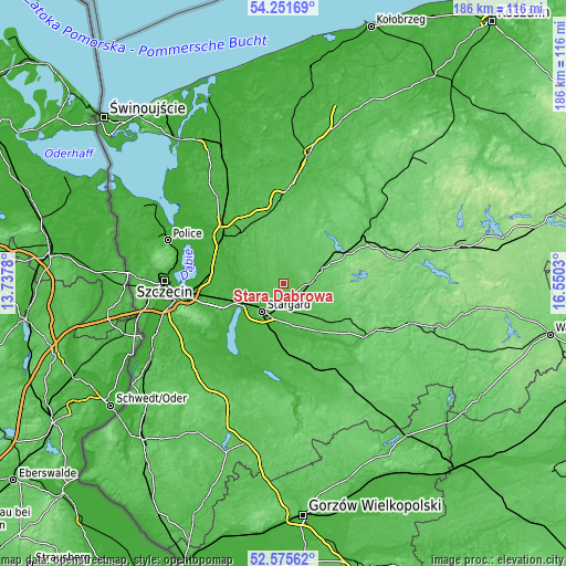 Topographic map of Stara Dąbrowa