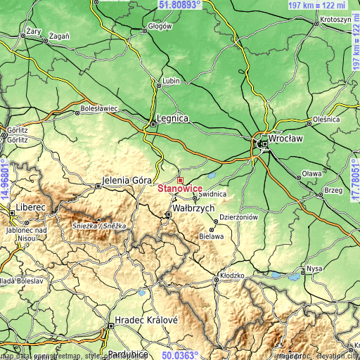 Topographic map of Stanowice