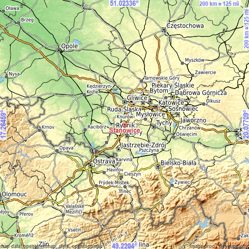 Topographic map of Stanowice