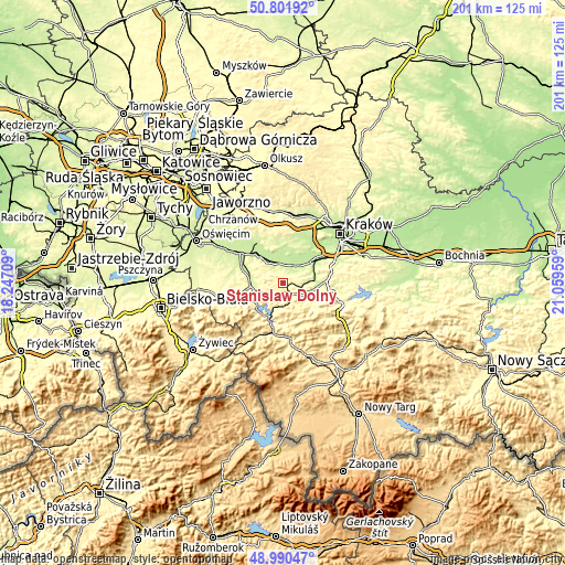 Topographic map of Stanisław Dolny