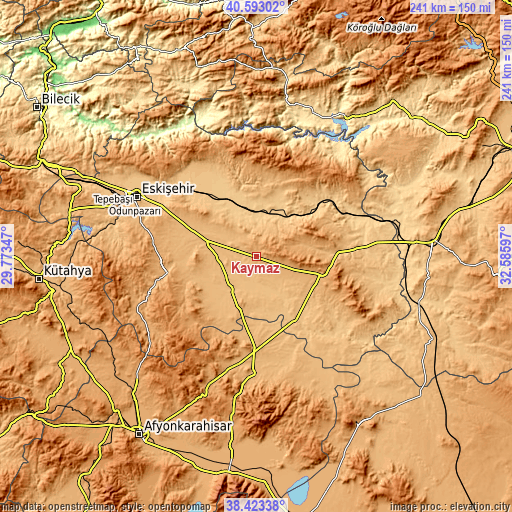 Topographic map of Kaymaz