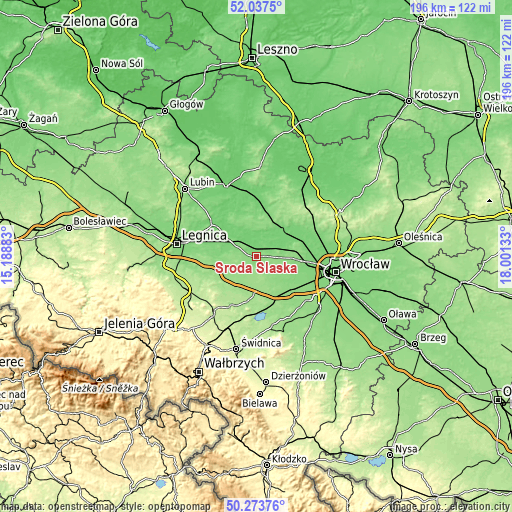 Topographic map of Środa Śląska