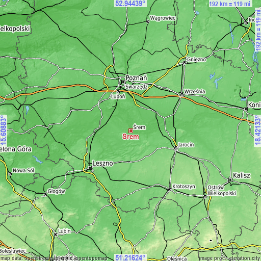 Topographic map of Śrem