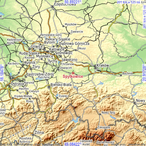 Topographic map of Spytkowice