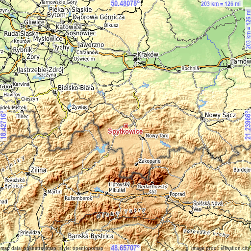 Topographic map of Spytkowice