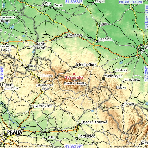 Topographic map of Sosnówka