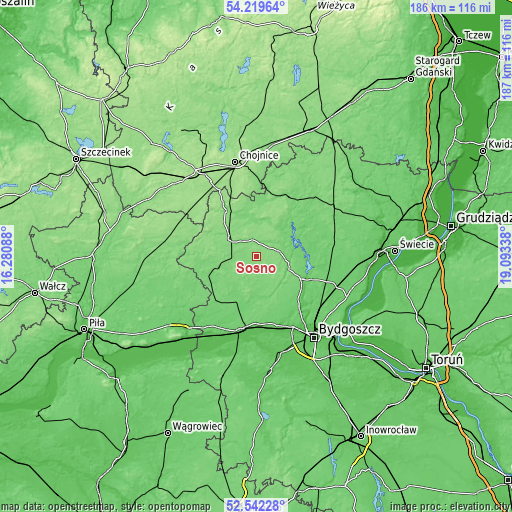 Topographic map of Sośno