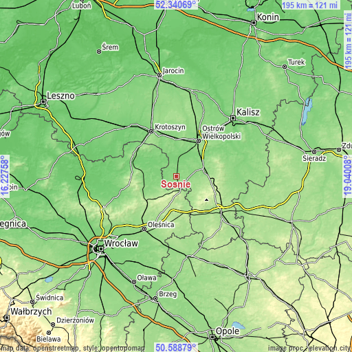 Topographic map of Sośnie