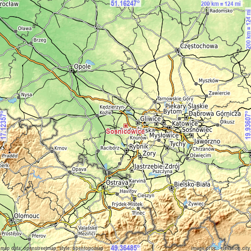 Topographic map of Sośnicowice