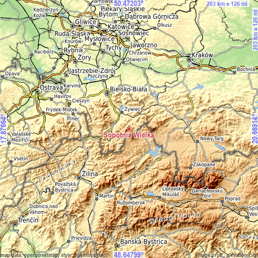 Topographic map of Sopotnia Wielka