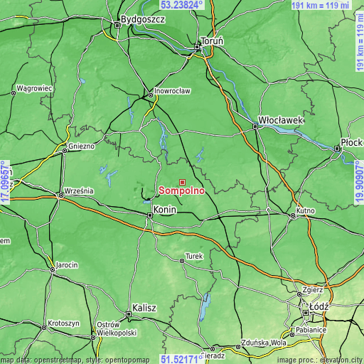Topographic map of Sompolno