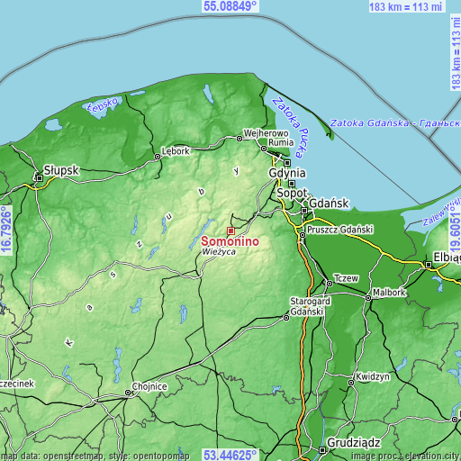 Topographic map of Somonino