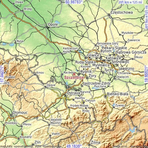 Topographic map of Szczerbice