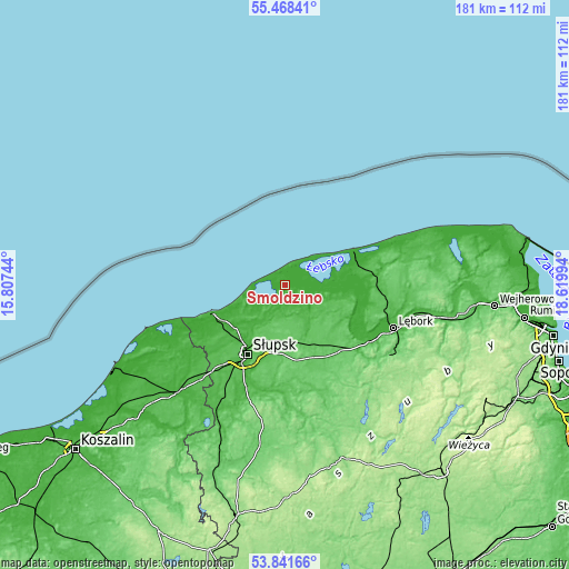 Topographic map of Smołdzino