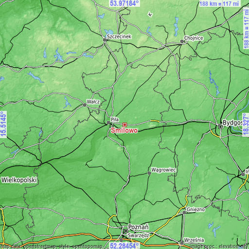 Topographic map of Śmiłowo