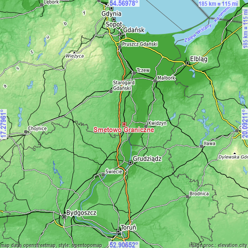 Topographic map of Smętowo Graniczne