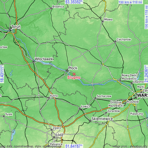 Topographic map of Słupno