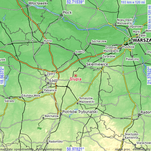 Topographic map of Słupia
