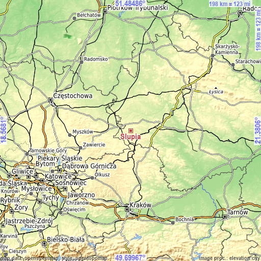 Topographic map of Słupia