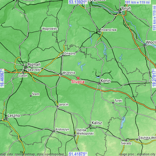 Topographic map of Słupca