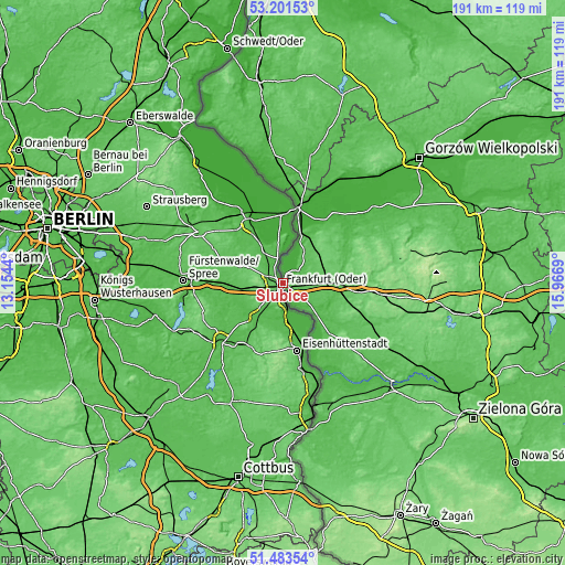 Topographic map of Słubice