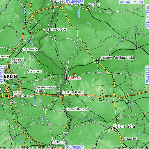 Topographic map of Słońsk