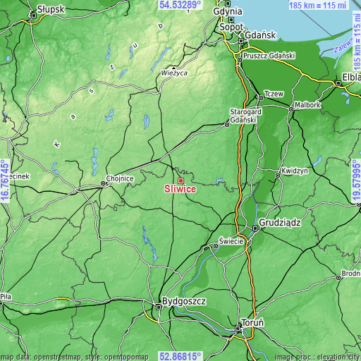 Topographic map of Śliwice