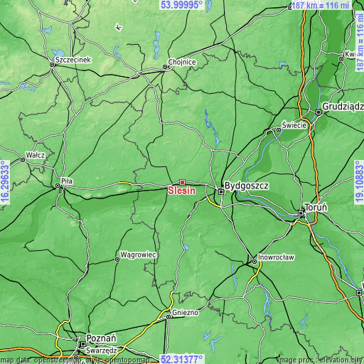 Topographic map of Ślesin