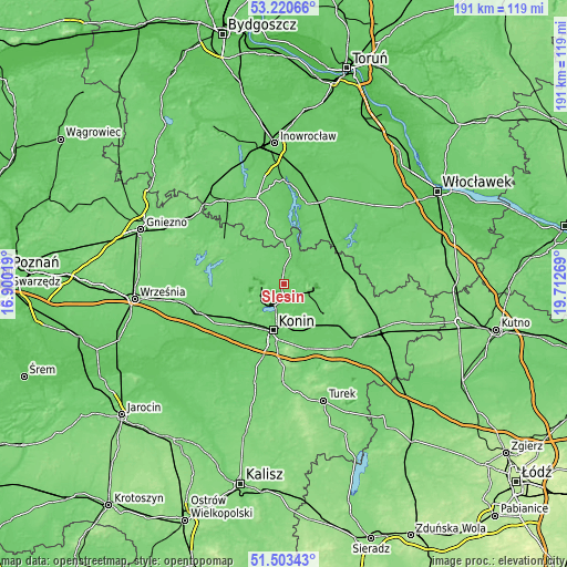 Topographic map of Ślesin